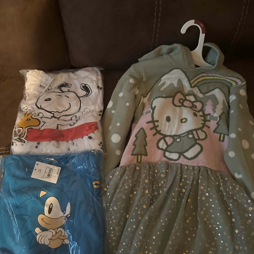 Hello Kitty Dress with Snoopy and Sonic hooded dresses